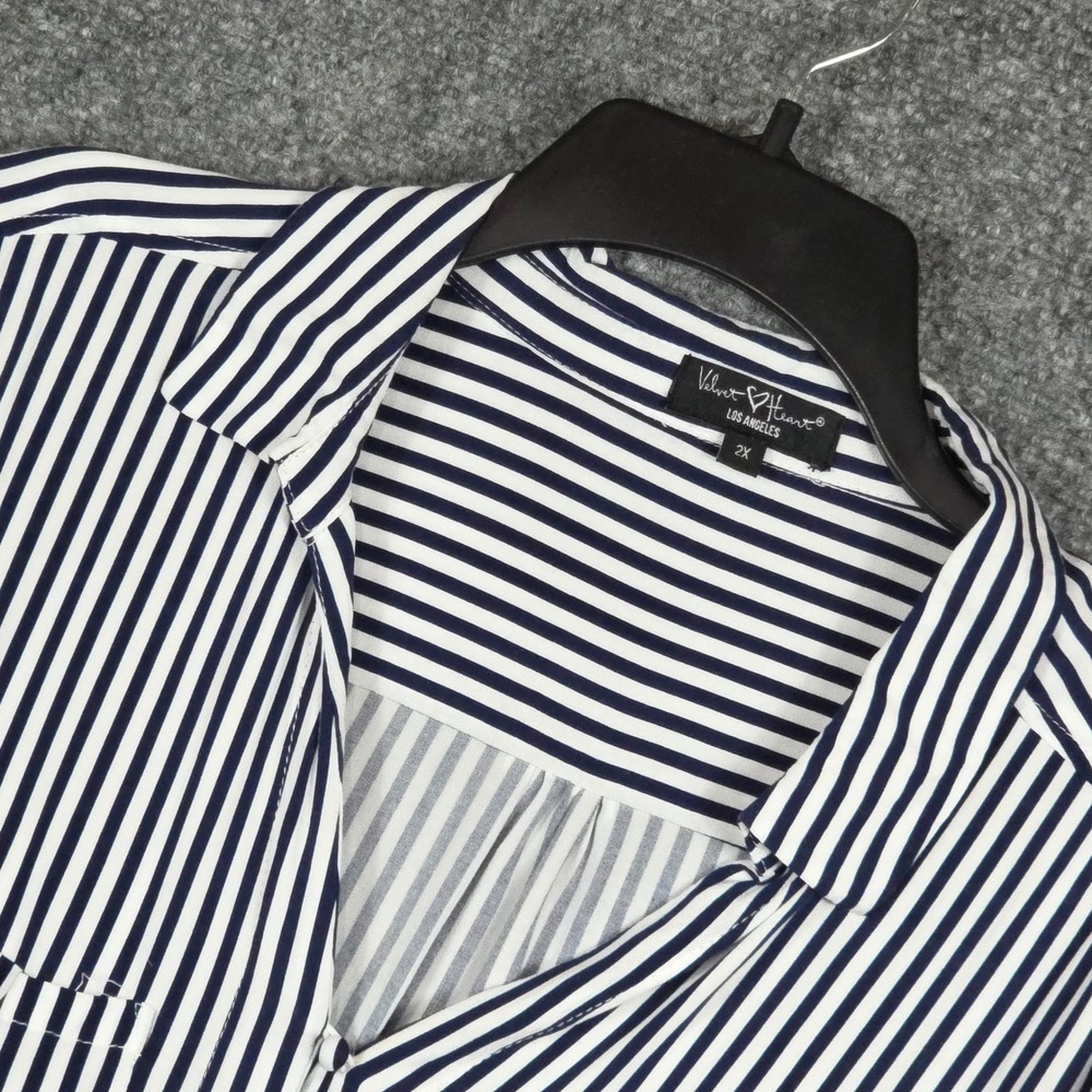 Velvet Heart Womens 2X Button Down Shirt Black White Striped Rayon Long Sleeve